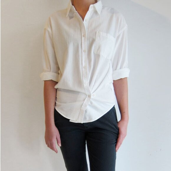 R13 Crossover Front White Oxford Shirt, size Small - Picture 1 of 9